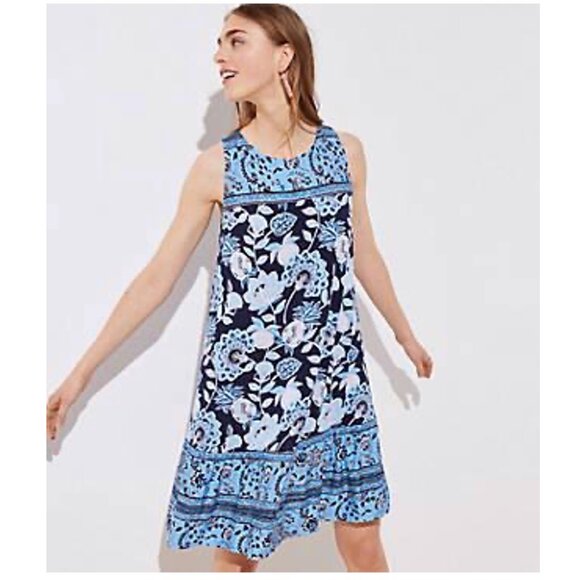 LOFT | Pineapple Dream Ruffle Sleeveless Swing Dress - Picture 1 of 9